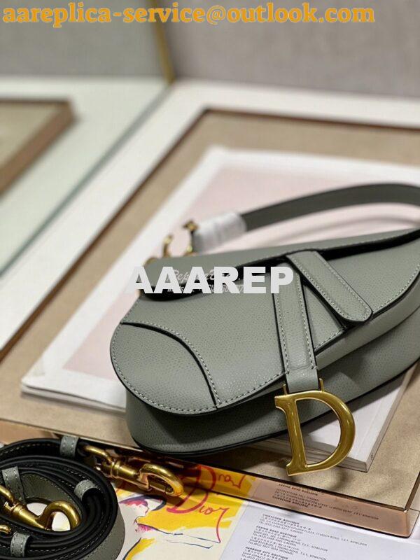 Replica Dior Saddle Bag With Strap Grained Calfskin M0455 Gray Stone 13