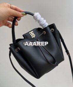 Replica Burberry Monogram Motif Leather Bucket Bag 80285411 Black 2