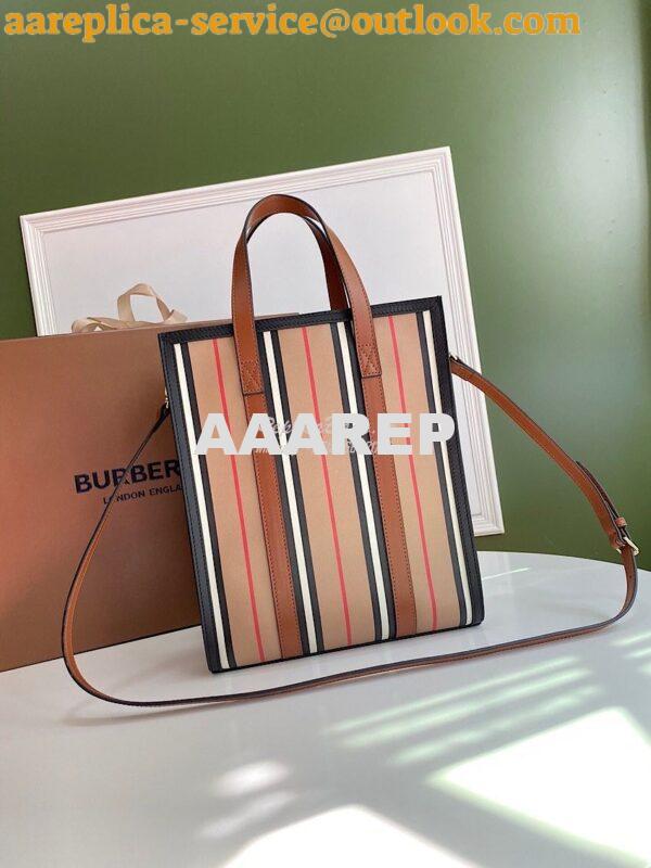 Replica Burberry Small Icon Stripe E-canvas Portrait Tote Bag 2