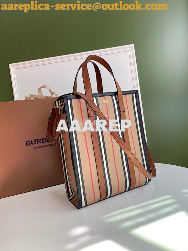 Replica Burberry Small Icon Stripe E-canvas Portrait Tote Bag 3