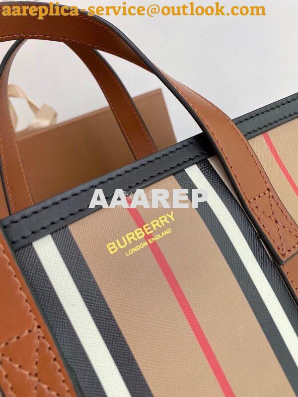 Replica Burberry Small Icon Stripe E-canvas Portrait Tote Bag 4