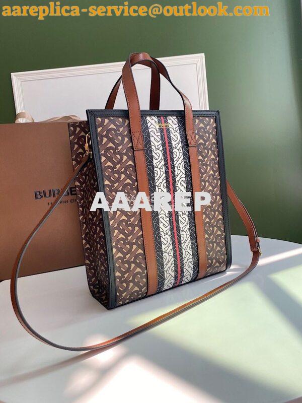 Replica Burberry Small Monogram Stripe E-canvas Portrait Tote Bag 3