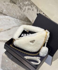 Replica Prada Re-edition Shearling Mini-bag 1BC543 White 2