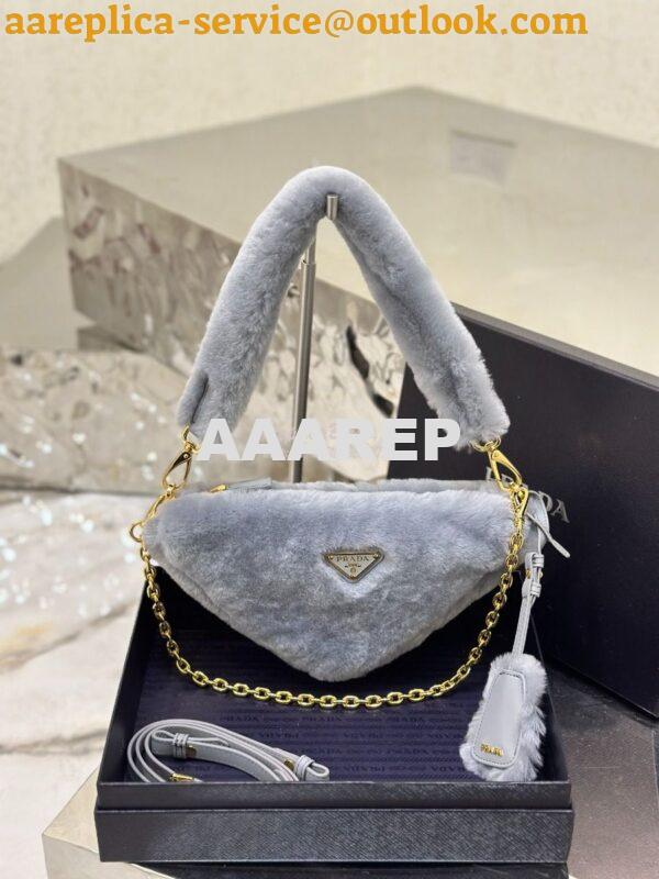 Replica Prada Re-edition Shearling Mini-bag 1BC543 Cornflower 2