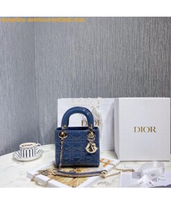 Replica Dior Quilted Patent Calfskin Mini Lady Dior Bag Denim