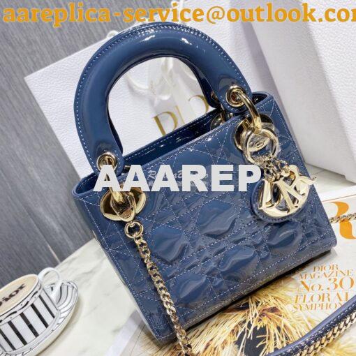 Replica Dior Quilted Patent Calfskin Mini Lady Dior Bag Denim 2