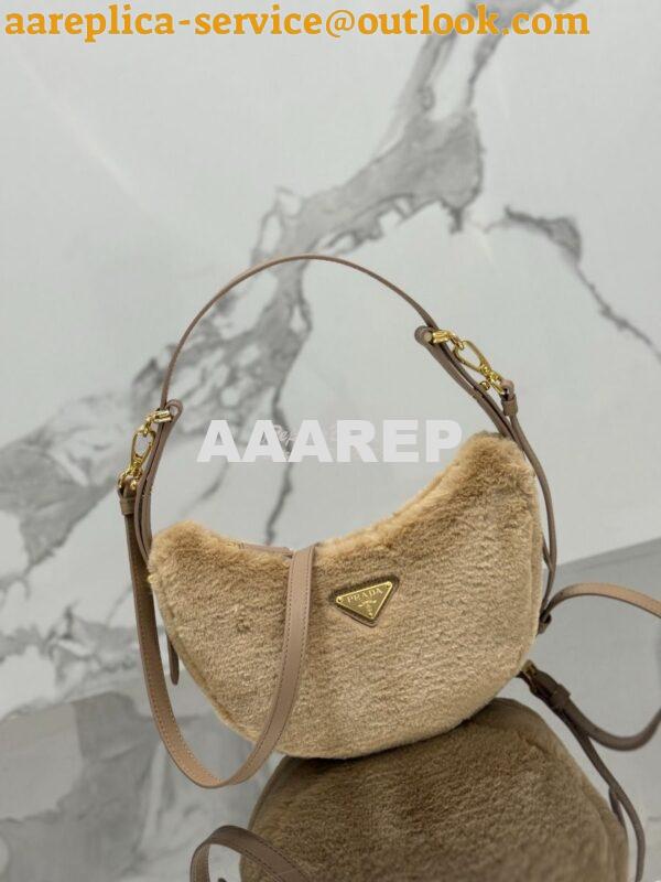 Replica Prada Cognac Shearling Moon shoulder bag 1BC194 Écru/Noisette 2