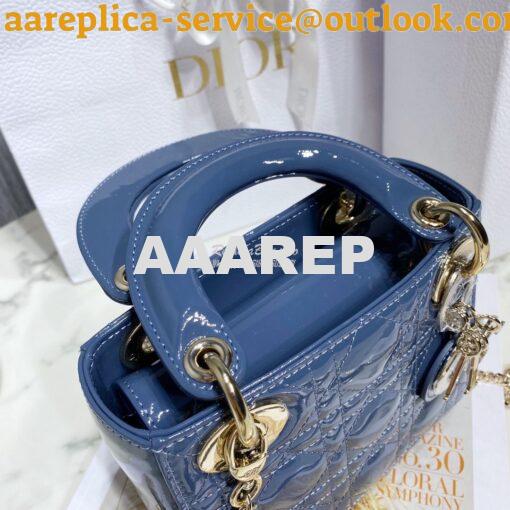 Replica Dior Quilted Patent Calfskin Mini Lady Dior Bag Denim 5