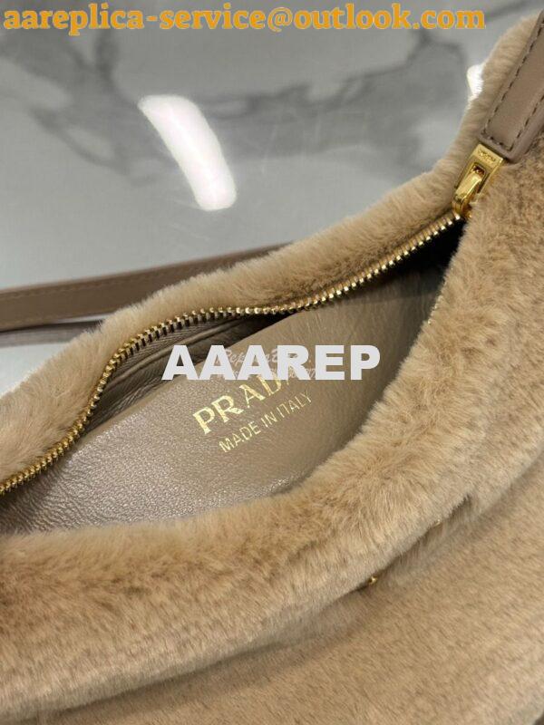 Replica Prada Cognac Shearling Moon shoulder bag 1BC194 Écru/Noisette 7