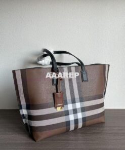 Replica Burberry Medium Check Tote Dark Birch Brown 80696591 2