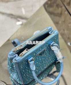 Replica Prada Galleria Satin Mini-bag With Crystals 1BA906 Blue 2