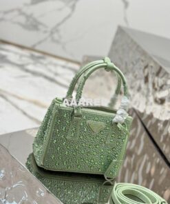 Replica Prada Galleria Satin Mini-bag With Crystals 1BA906 Aqua 2