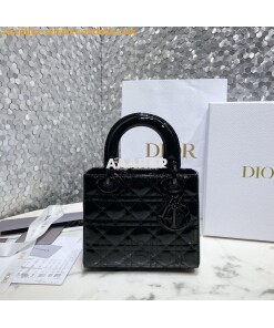 Replica Dior Small Lady Dior Patent Calfskin Bag All Black