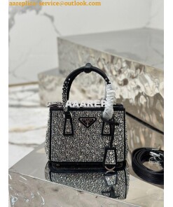 Replica Prada Galleria Satin Mini-bag With Crystals 1BA906 Black