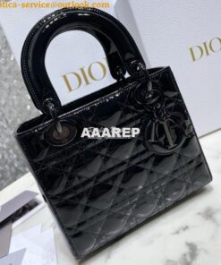 Replica Dior Small Lady Dior Patent Calfskin Bag All Black 2