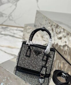 Replica Prada Galleria Satin Mini-bag With Crystals 1BA906 Black 2