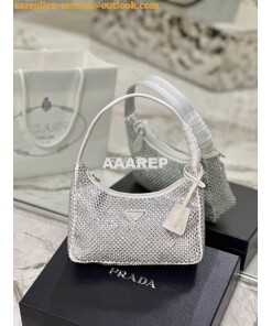 Replica Prada Satin Mini-Bag with Artificial Crystals 1NE515 White