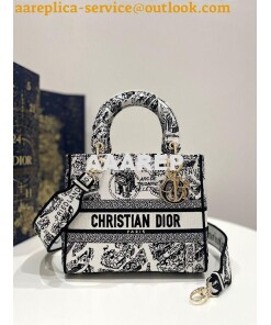 Replica Dior Medium Lady D-Lite Bag White and Black Plan de Paris Embr