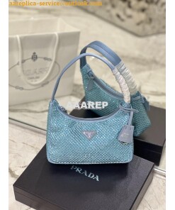 Replica Prada Satin Mini-Bag with Artificial Crystals 1NE515 Blue