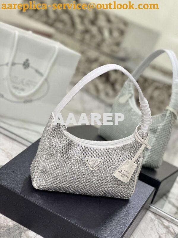 Replica Prada Satin Mini-Bag with Artificial Crystals 1NE515 White 5