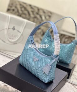 Replica Prada Satin Mini-Bag with Artificial Crystals 1NE515 Blue 2