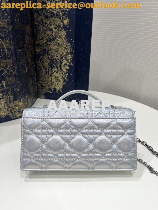 Replica Dior Miss Dior Mini Bag Iridescent Metallic Silver-Tone Cannag 8