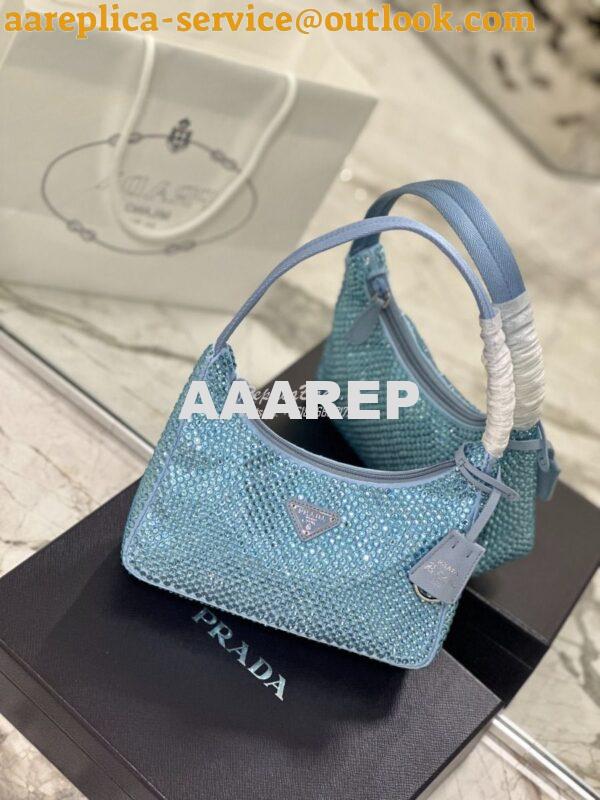 Replica Prada Satin Mini-Bag with Artificial Crystals 1NE515 Blue 5