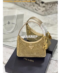 Replica Prada Satin Mini-Bag with Artificial Crystals 1NE515 Platinum