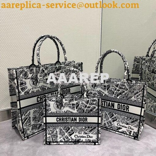 Replica Dior Book Tote bag in White and Black Plan de Paris Embroidery