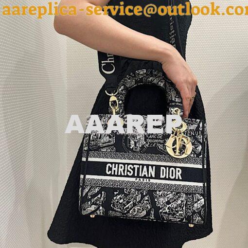 Replica Dior Medium Lady D-Lite Bag Black and White Plan de Paris Embr 11