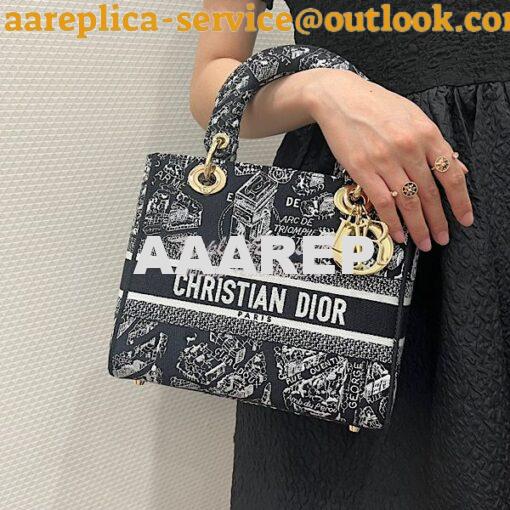 Replica Dior Medium Lady D-Lite Bag Black and White Plan de Paris Embr 12