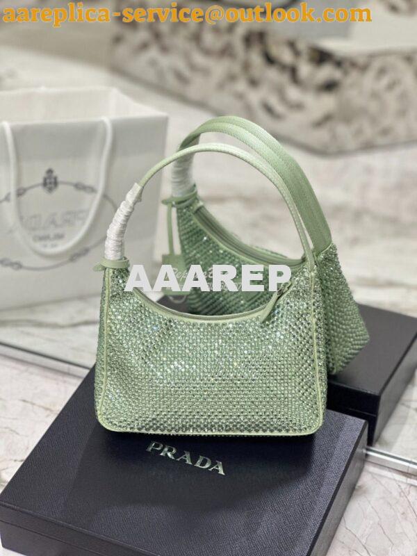 Replica Prada Satin Mini-Bag with Artificial Crystals 1NE515 Aqua 3