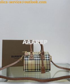 Replica Burberry Check Mini Bowling Bag Archive Beige 80534961 2