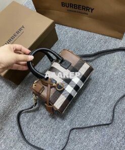 Replica Burberry Check Mini Bowling Bag Dark Birch Brown 80534961 2