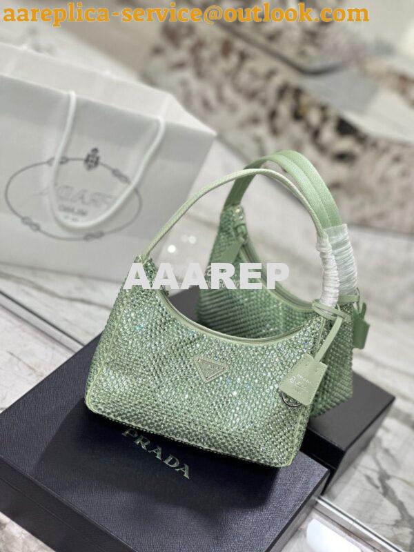 Replica Prada Satin Mini-Bag with Artificial Crystals 1NE515 Aqua 12