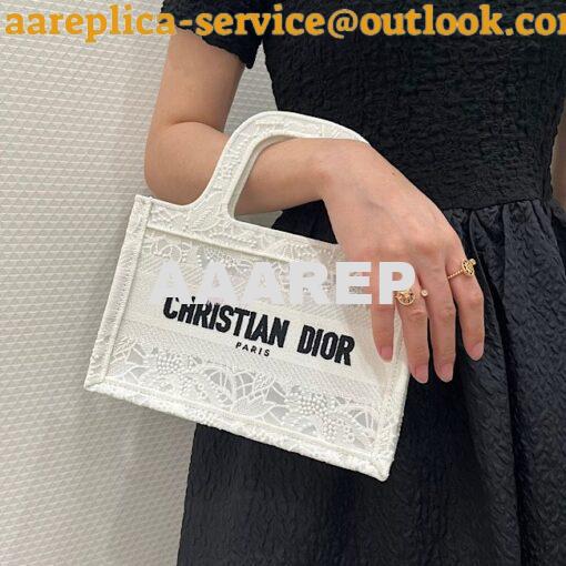 Replica Dior Mini Book Tote S5475 White Multicolor D-Lace Embroidery w 10