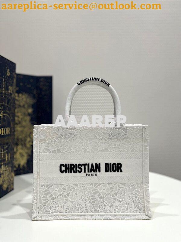 Replica Dior Book Tote bag in White Multicolor D-Lace Embroidery with 2