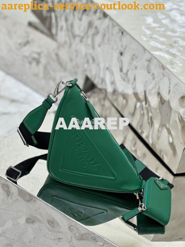 Replica Prada Triangle leather shoulder bag 1BH190 Green 2