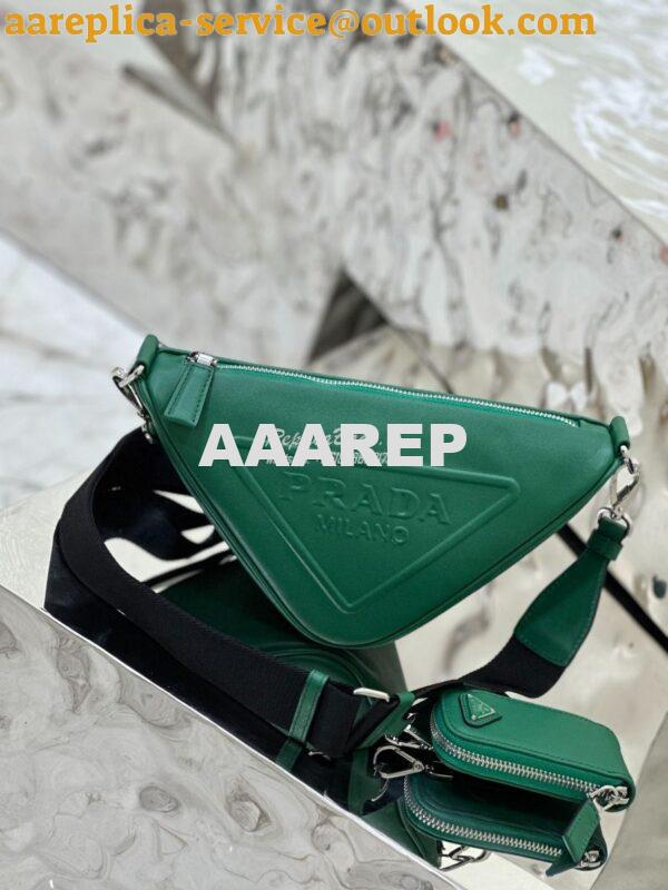 Replica Prada Triangle leather shoulder bag 1BH190 Green 5