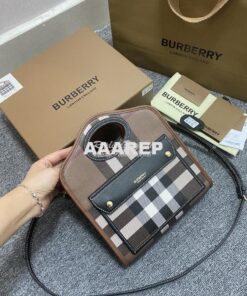 Replica Burberry Mini Dark Birch Brown E-canvas Pocket Bag 80146151 2