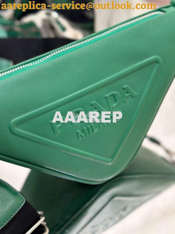 Replica Prada Triangle leather shoulder bag 1BH190 Green 6