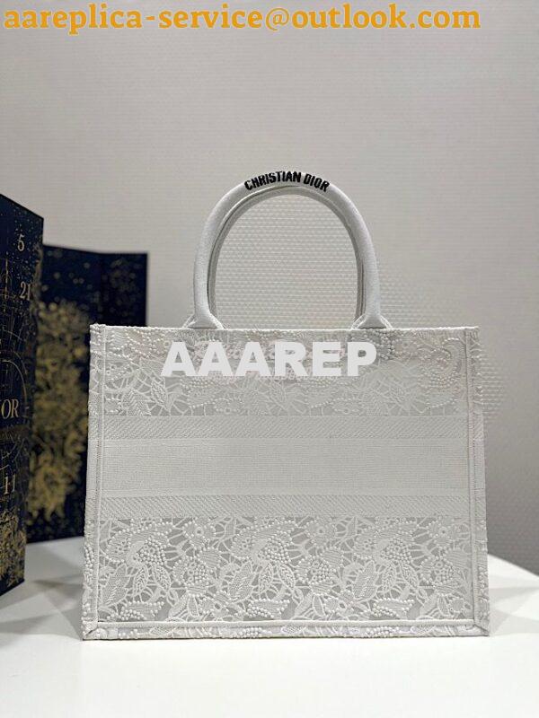 Replica Dior Book Tote bag in White Multicolor D-Lace Embroidery with 18