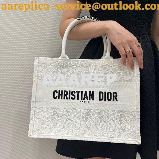 Replica Dior Book Tote bag in White Multicolor D-Lace Embroidery with 19