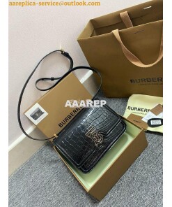 Replica Burberry Tb Mini Croc-effect Leather Shoulder Bag in black