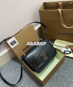 Replica Burberry Tb Mini Croc-effect Leather Shoulder Bag in black 2