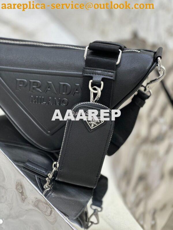 Replica Prada Triangle leather shoulder bag 1BH190 Black 7