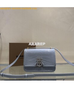 Replica Burberry Tb Mini Croc-effect Leather Shoulder Bag in cloud gre