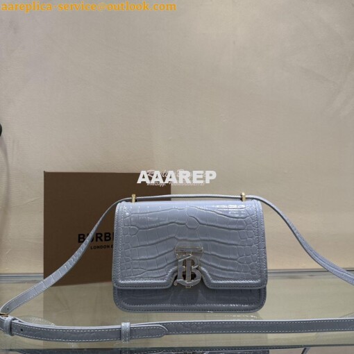 Replica Burberry Tb Mini Croc-effect Leather Shoulder Bag in cloud gre