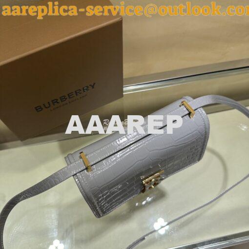 Replica Burberry Tb Mini Croc-effect Leather Shoulder Bag in cloud gre 9