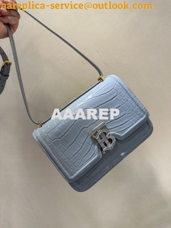 Replica Burberry Tb Mini Croc-effect Leather Shoulder Bag in cloud gre 10